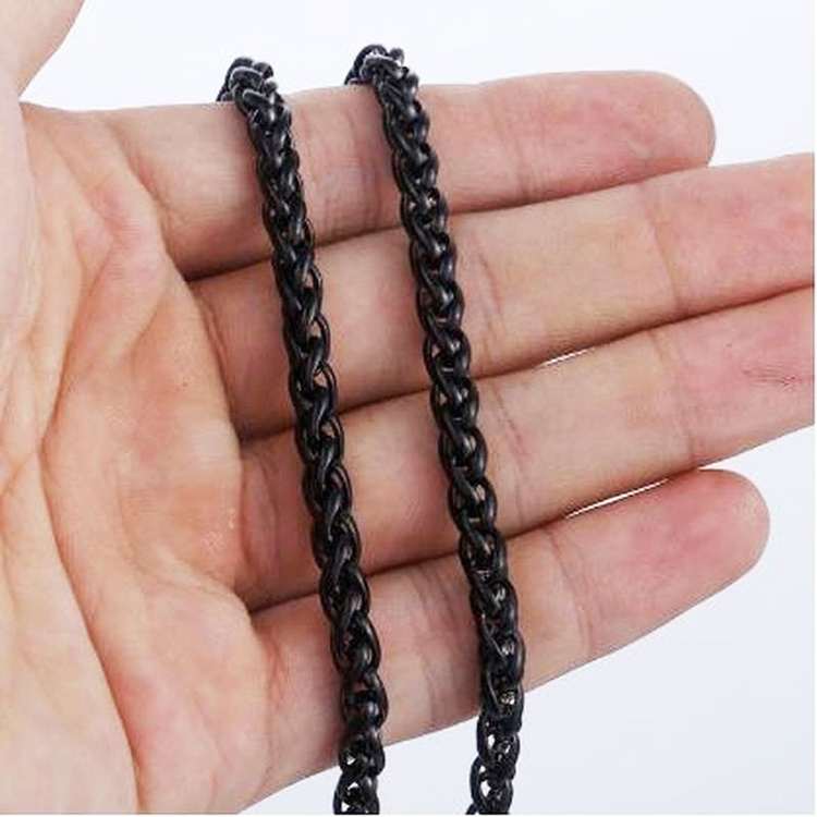 Stainless Steel Mens Chain 3/4/5/6mm Stainless Steel Black Plated Wheat Chain Necklace 24Inches Mens Necklace Chain Wholesale