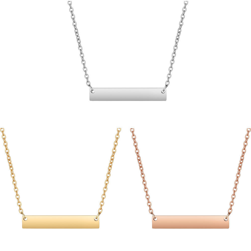 Custom engraved blank bar necklace for women girls dainty 18k gold plated stainless steel laser engraving blanks for DIY jewelry