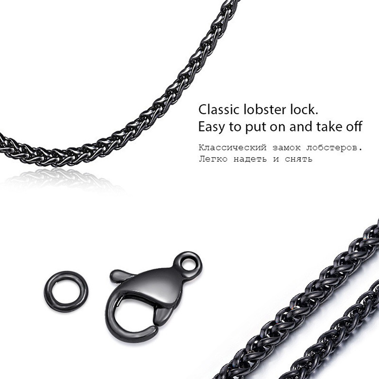 Stainless Steel Mens Chain 3/4/5/6mm Stainless Steel Black Plated Wheat Chain Necklace 24Inches Mens Necklace Chain Wholesale