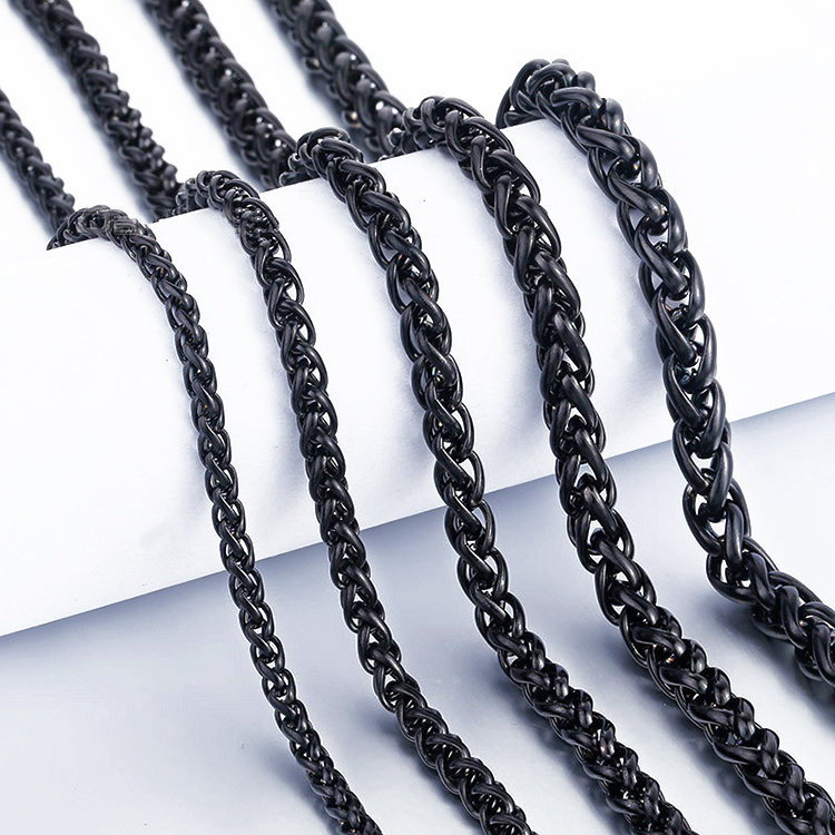 Stainless Steel Mens Chain 3/4/5/6mm Stainless Steel Black Plated Wheat Chain Necklace 24Inches Mens Necklace Chain Wholesale