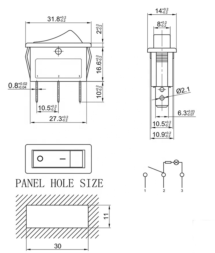 JEC RL1-3(W)-AL-0-RB-2 3pins Square rocker switch  t120 55 travel adapter switches