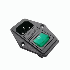 Dongguan direct supply IEC60320 waterproof c14 ac ac inlet power socket with green light rocker switch and fuse holder