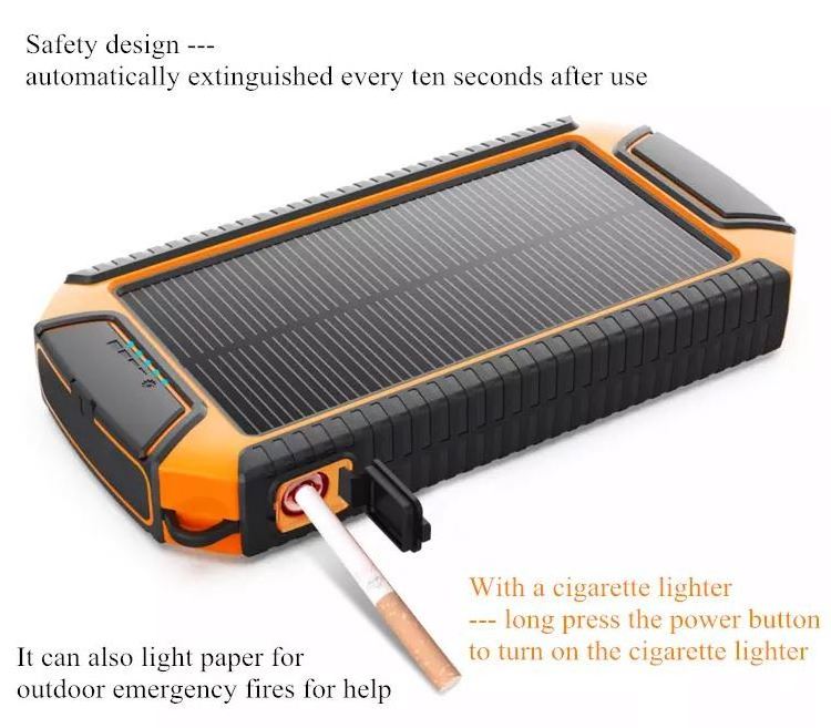 Cigarette Lighter 20000 mAh waterproof solor Wireless charger solar power bank for cell phone