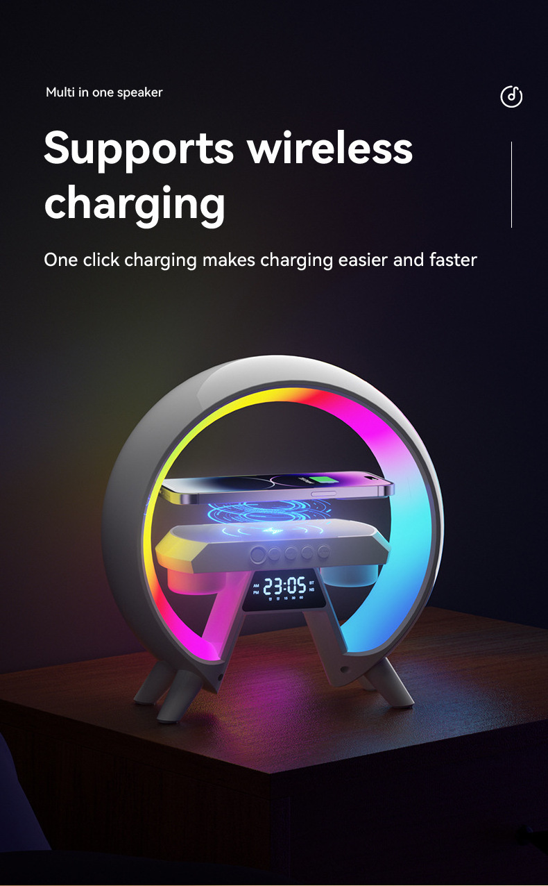 Clock Speaker Charging Smart phone 4-In-1 Alarm With Bt Fm Radio Phone Colorful Night Light Wireless Charger