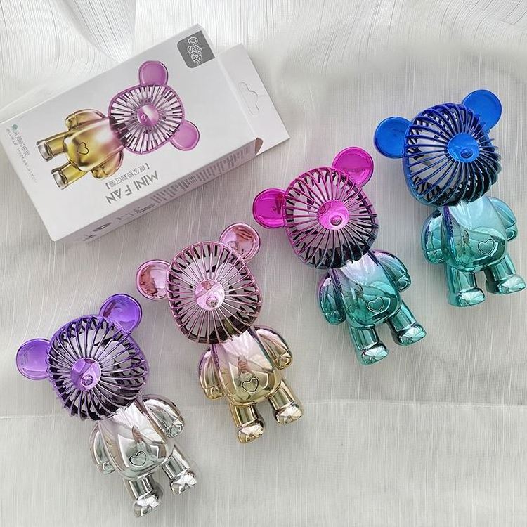 Mini phone Colorful Violent Bear Fan Usb Portable Rechargeable Hand Held Portable Electroplating Gradient Bear Fans