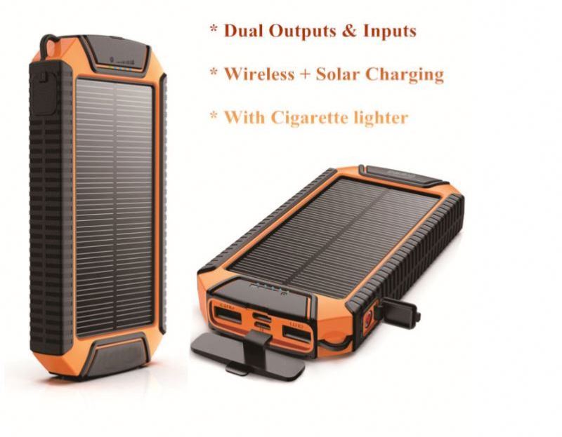 Cigarette Lighter 20000 mAh waterproof solor Wireless charger solar power bank for cell phone