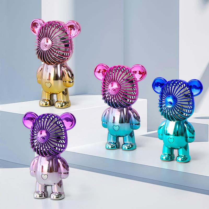 Mini phone Colorful Violent Bear Fan Usb Portable Rechargeable Hand Held Portable Electroplating Gradient Bear Fans