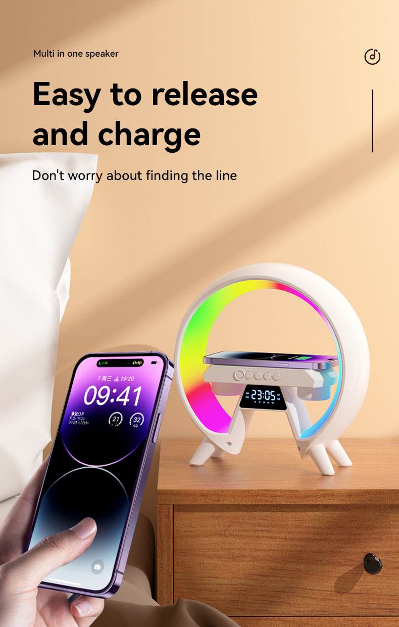 Clock Speaker Charging Smart phone 4-In-1 Alarm With Bt Fm Radio Phone Colorful Night Light Wireless Charger