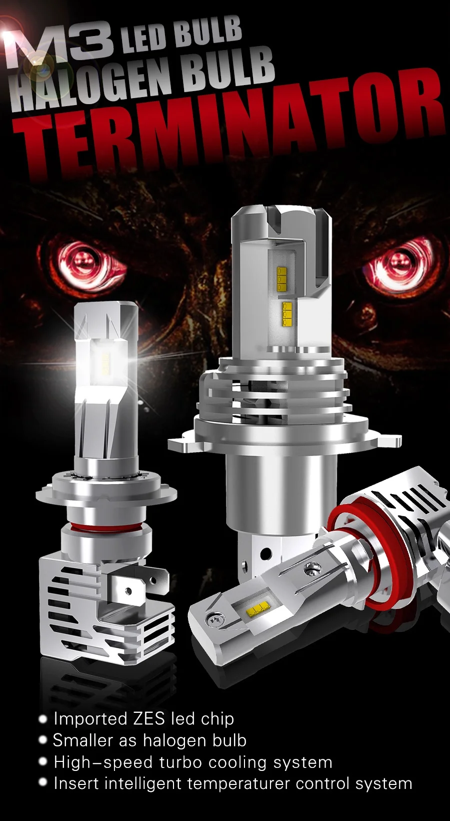 Mini Size M3 car led headlights H7 led lights H11 H4 9005 9006 CSP ZES chips headlights bulbs modified headlights