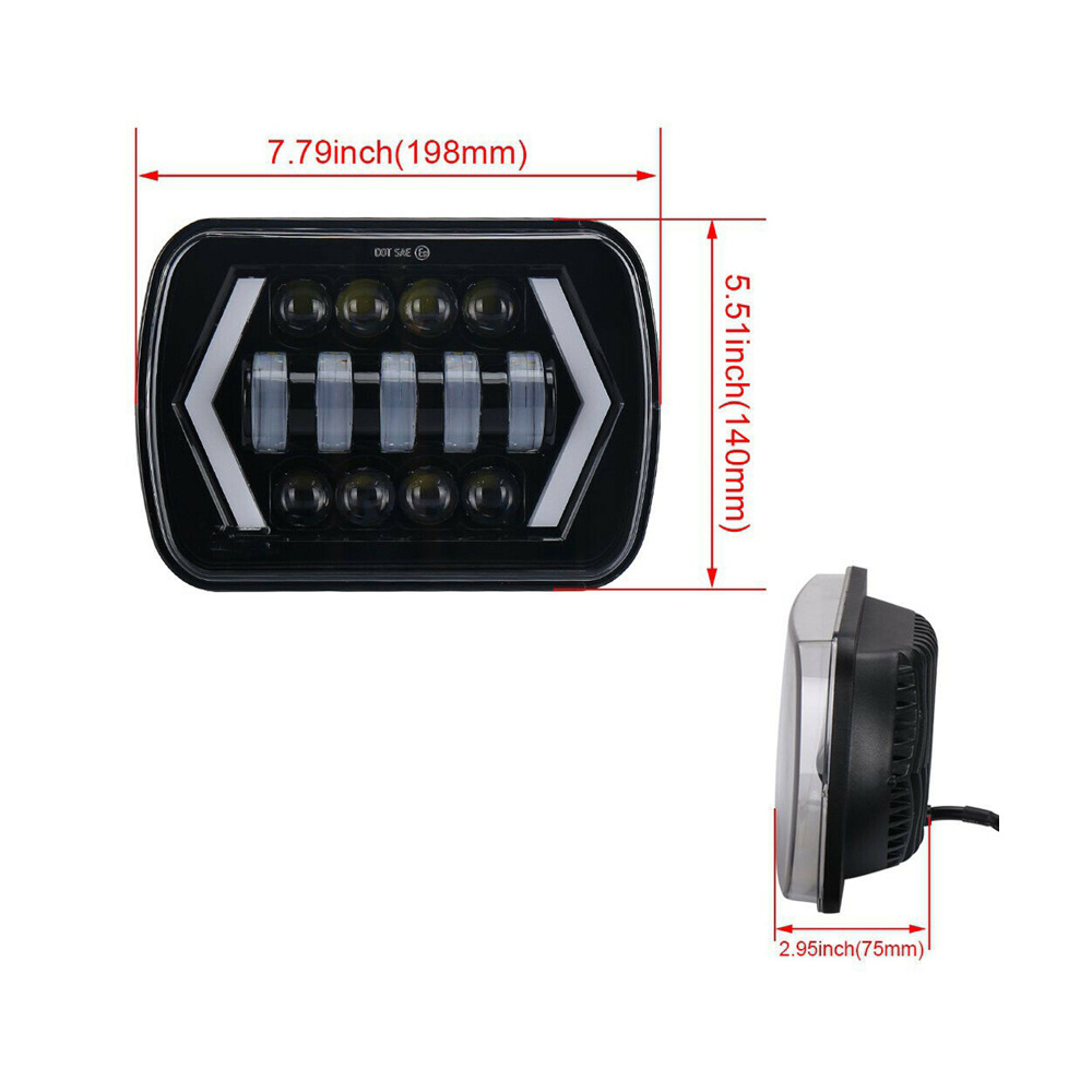 7X6 inch Inch Halo Led Headlights 5X7 Square Led Headlight With-Arrow Depth  Drl Turn On Signal Light