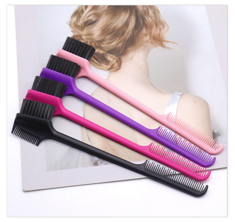 Hair Tools Custom 3 In 1 Hair Edge Brush Private Label Edge Brush And Comb Double Eyebrow Brush