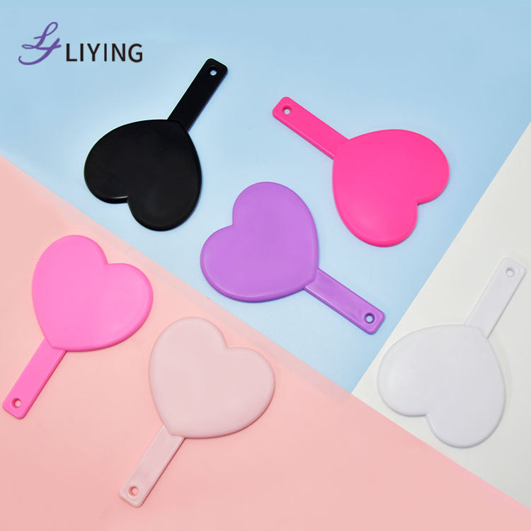 Lyder New Wholesale Personalized Rhinestone Bling Custom Logo Pink Heart Handheld Cosmetic Pocket Makeup Hand Mirror With Handle