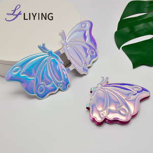 Lyder New Bling Butterfly Mirror PU Leather Wholesale Private Label Lash Hand Pocket Mirror Compact Makeup Mirror