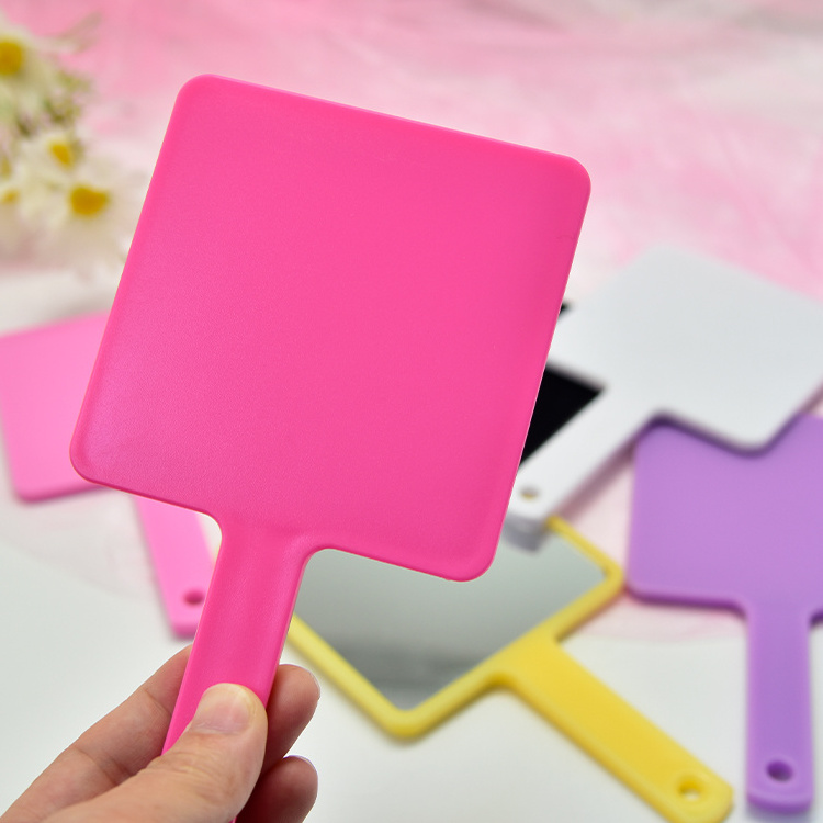 Lyder Plastic 7cm One Side Customized Logo Square Shaped Cosmetic Pink Hand Mirrors Wholesale Bulk Makeup Handheld Mirror