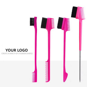 Hair Tools Custom 3 In 1 Hair Edge Brush Private Label Edge Brush And Comb Double Eyebrow Brush