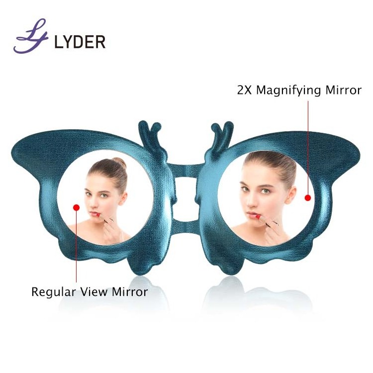 Lyder New Bling Butterfly Mirror PU Leather Wholesale Private Label Lash Hand Pocket Mirror Compact Makeup Mirror