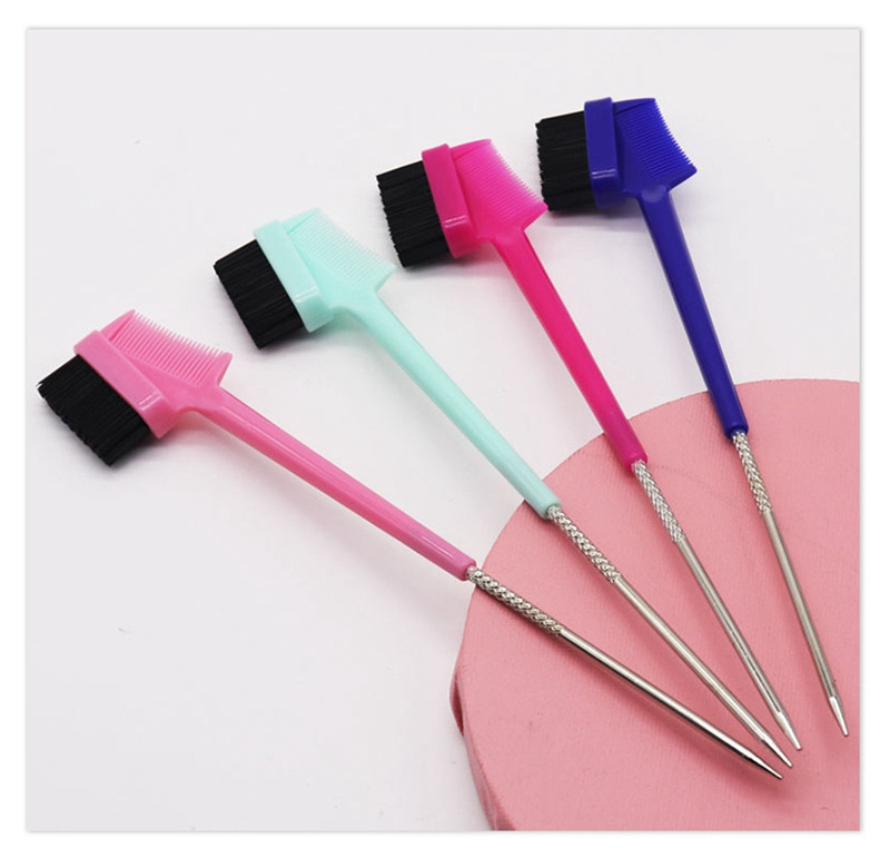 Hair Tools Custom 3 In 1 Hair Edge Brush Private Label Edge Brush And Comb Double Eyebrow Brush