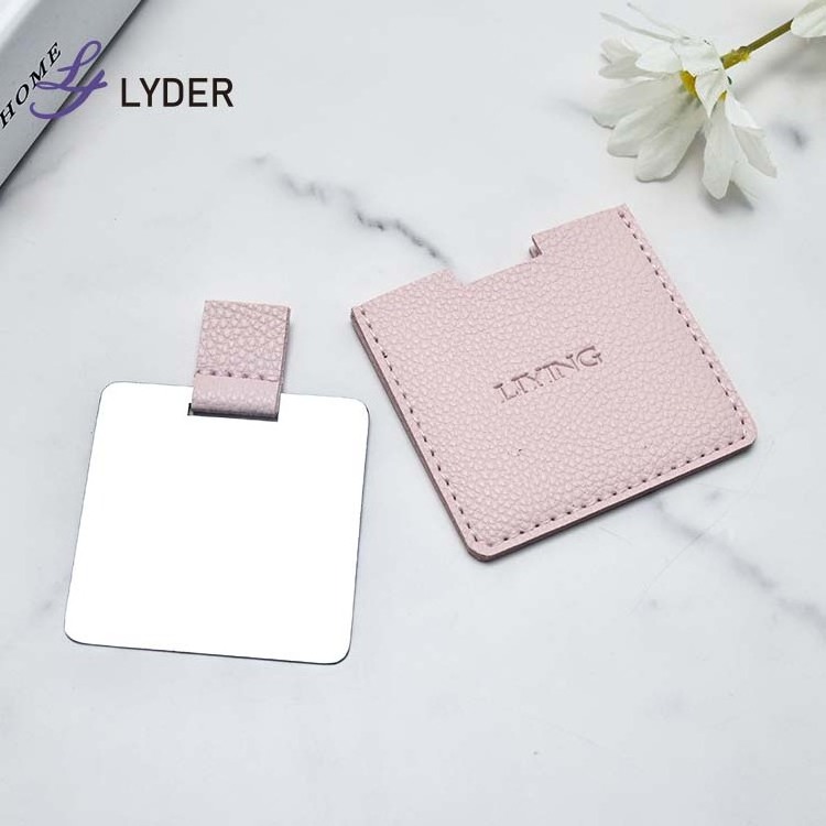 Lyder Custom Logo Stainless steel Mirror Portable Handheld Small Makeup Leather Pocket Mirror PU Makeup Mirror