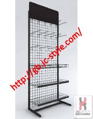 Grocery Free Standing Metallic Mesh Display Rack/Multifunctional Store Retail Display Rack/Gridwall Display Stand With Baskets