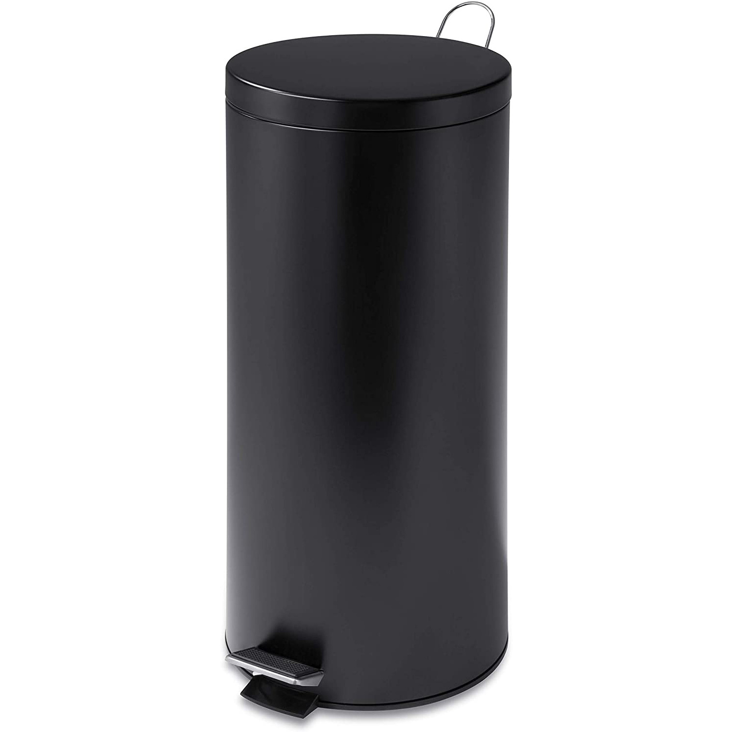 Soft-Closing Rubbish Waste Bin Trash Can for Home Black Round Stainless Steel Kitchen Bin Toilet Pedal Bin with Removable Bucket