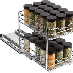 Slide Out Double Rack 6"W for Upper Kitchen Cabinets and Pantry Closet, 2 Tier  Spice Drawer Storage Organizer