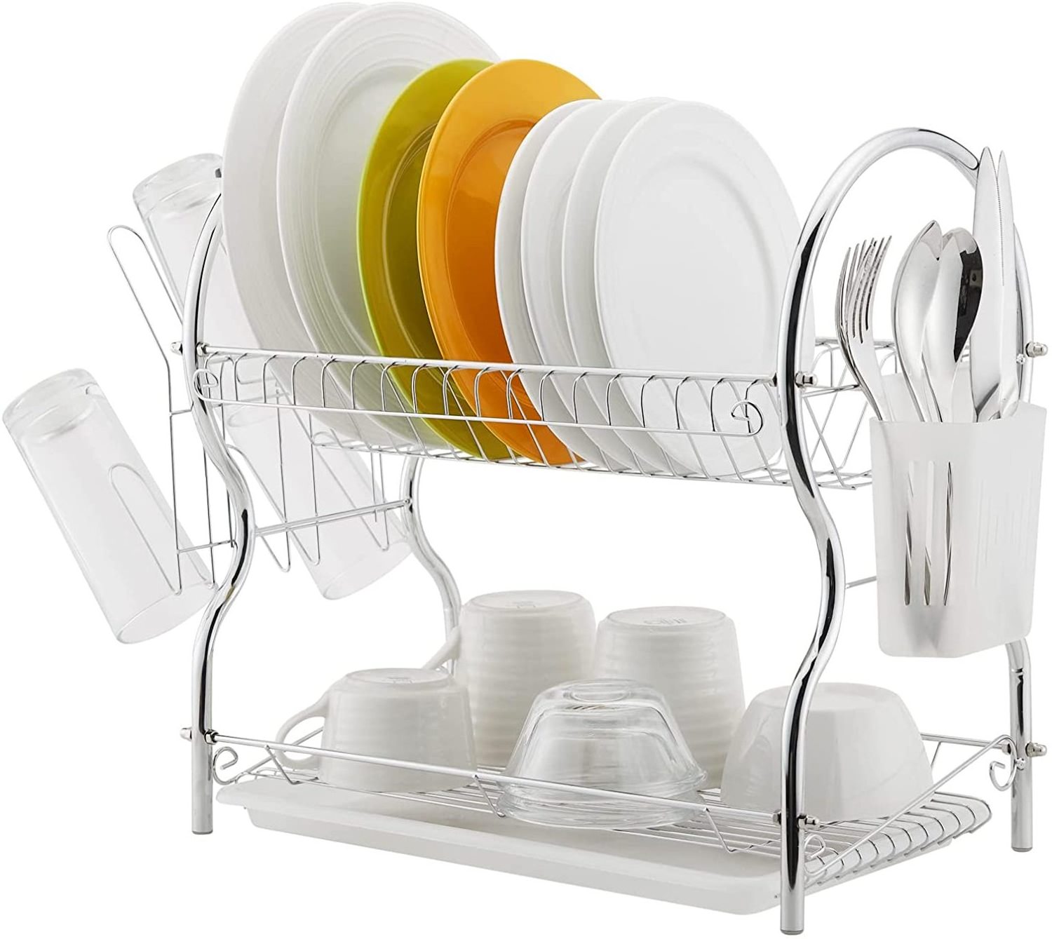 standing 2 tier wire dish rack/stainless steel chrome plated steel shelves/kitchen tableware place holders