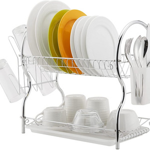 standing 2 tier wire dish rack/stainless steel chrome plated steel shelves/kitchen tableware place holders