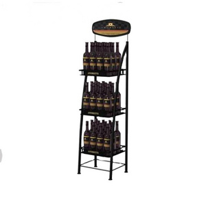 free standing 3 tier retail store whisky bottle display rack/display shelf for beer bottle/red wine bottles display stand