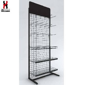 Grocery Free Standing Metallic Mesh Display Rack/Multifunctional Store Retail Display Rack/Gridwall Display Stand With Baskets