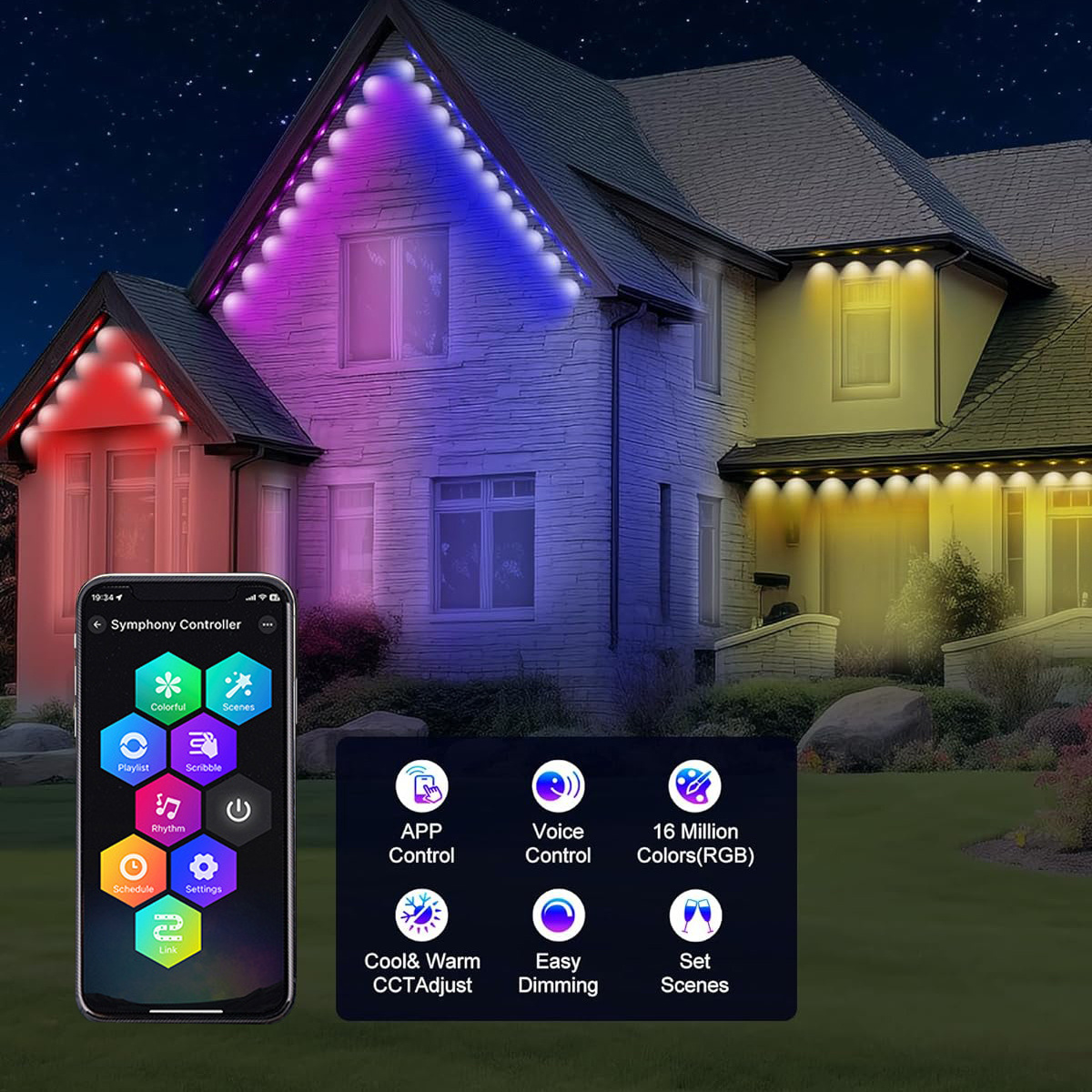 App Control Led Permanent Outdoor Eaves Light Smart Eaves Lighting Rgb Remote Voice Control Holiday Decoration Ip68 Waterproof