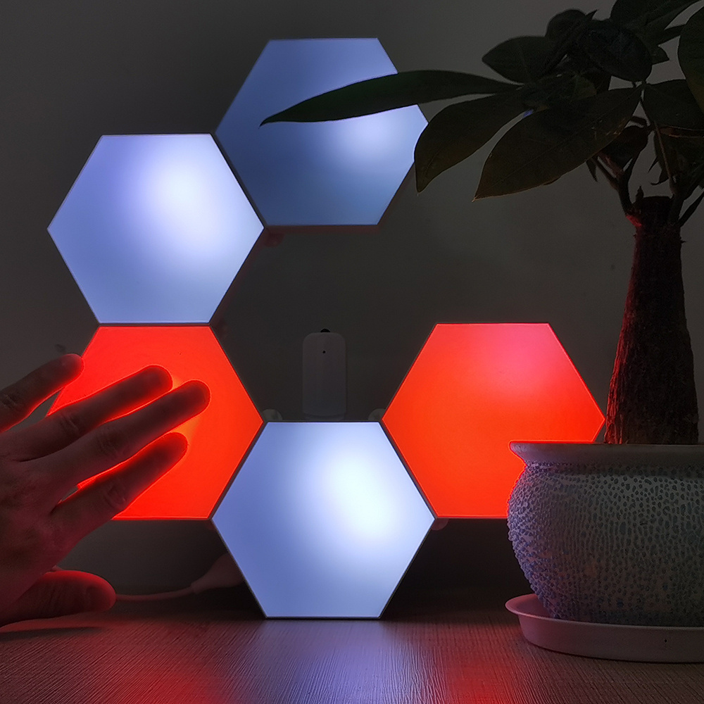 Touch Sensitive Modular Hexagonal Led Wall Lamp RGB Color Changing Hex Quantum Light With Remote Control