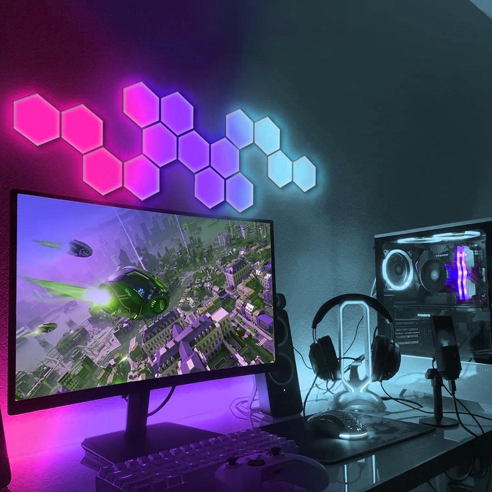 Custom Diy Mood Hexagon Led Lights USB Remote Control Smart Home Wall Panels Touch Sensitive Gaming Rgb Night Lights