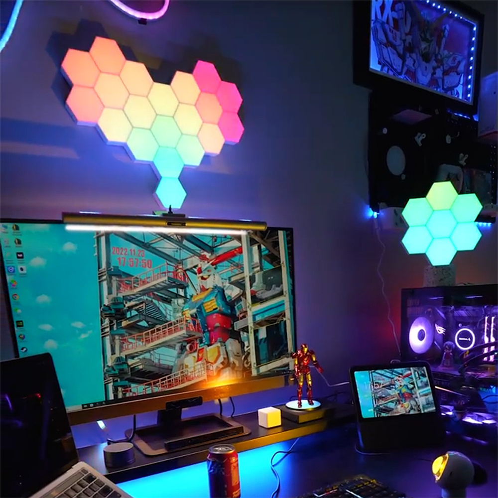 Gaming Room Setup LED Hexagonal Modular Touch Lights Ideas 2020 New DIY Honeycomb Quantum Lamp for Home Decor