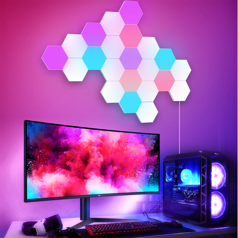 Diy Smart Rhythm Music Syncing Honeycomb Smart Led Light Panels New Design Sound Control Wall Lamp Hexagonal Modular Lamp