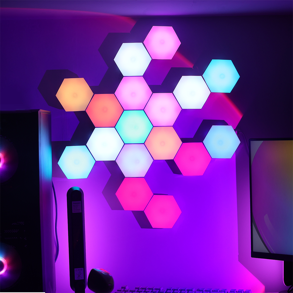 Modern RGB Honeycomb LED Quantum Lamp Sensitive Lighting Hexagonal Wall Panel with Touch Control White Shade for Bedroom