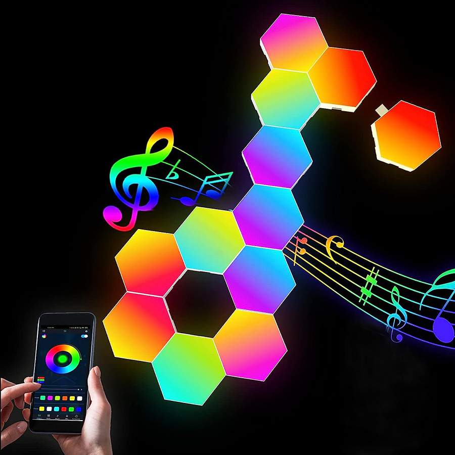 JEJA DIY Hexagon LED Lights Music Sync for Wall with App & Remote Smart RGB Panels for Gaming Room Bedroom Living Room