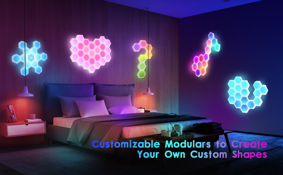 6Pack DIY Modular Smart Touch Sensitive Light Hexagonal Quantum LED Wall Geometry Assembly Honeycomb Night Light