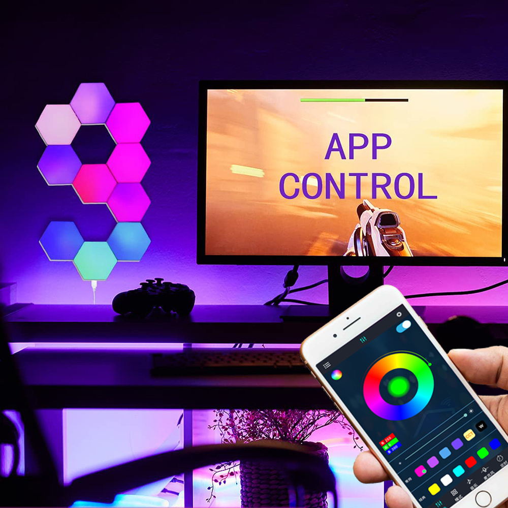 APP Control DIY Mood Hexagon LED Lights Panel Remote Control Smart Home Wall Panels Touch Sensitive Gaming RGB Night Lights