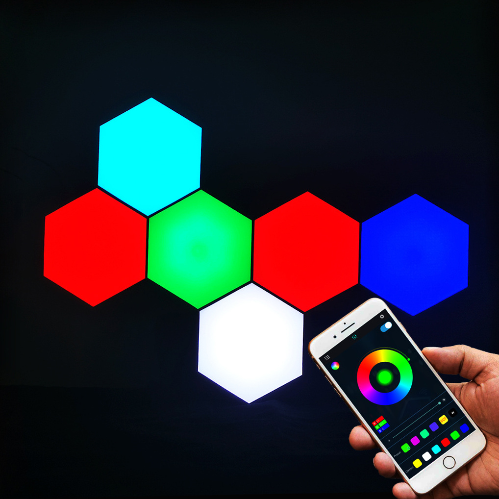 diy smart wireless hexagon panel rgb color light remote control touch sensor honeycomb quantum hexagonal night lights