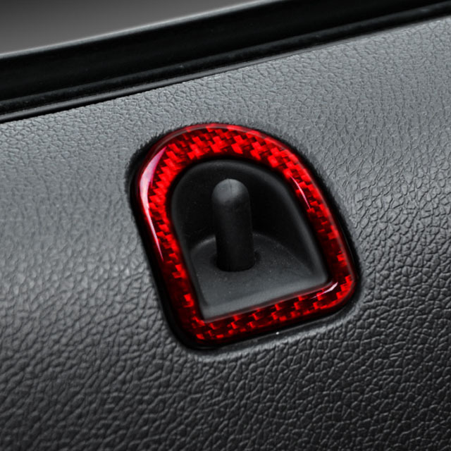 Red Carbon Fiber Stickers Car Door Lock Pin Button Knob Frame Cover Trim for Ford Mustang 2009-2013