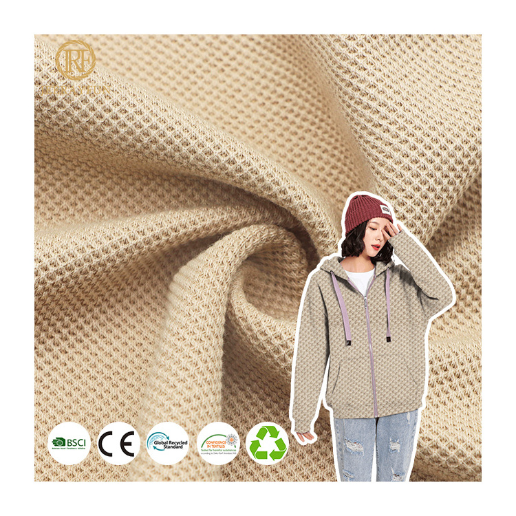 New arrival knitted 60 cotton 40 polyester CVC dyed cotton waffle fabric hoodie for clothing shirts