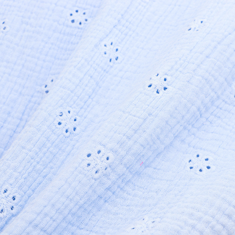 Custom embroidery 100% cotton fabric solid color 120gsm woven eyelet dyed embroidered muslin fabric