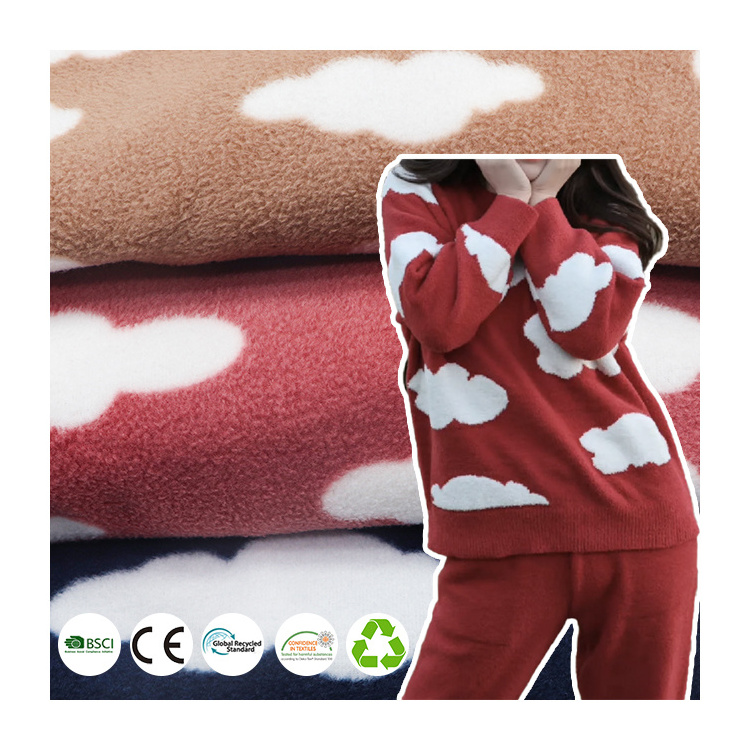 Winter Warm Polar Fleece Printing Cloud Pattern Cute Style Sleepwear Fabric