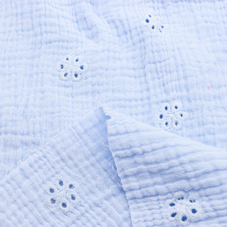 Custom embroidery 100% cotton fabric solid color 120gsm woven eyelet dyed embroidered muslin fabric