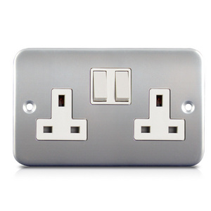 Metal clad range 13A 2 gang switched socket with box metal plate 86 3*3 plate Plastic powder coat finish