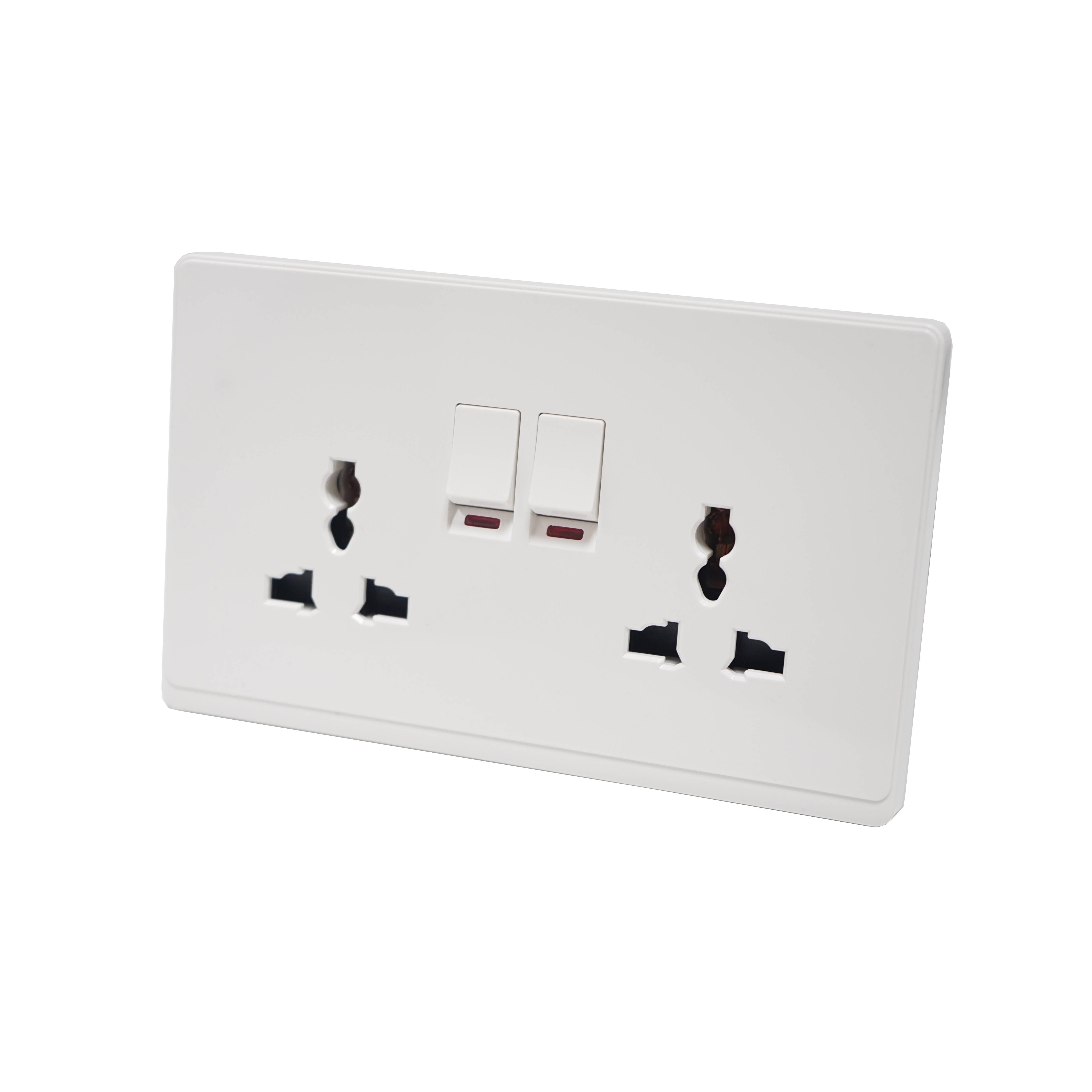 TA12 Range 13A 2 gang switched multi function socket + neon White Color Big rocker PC Plate 86 Plate universal 3*3