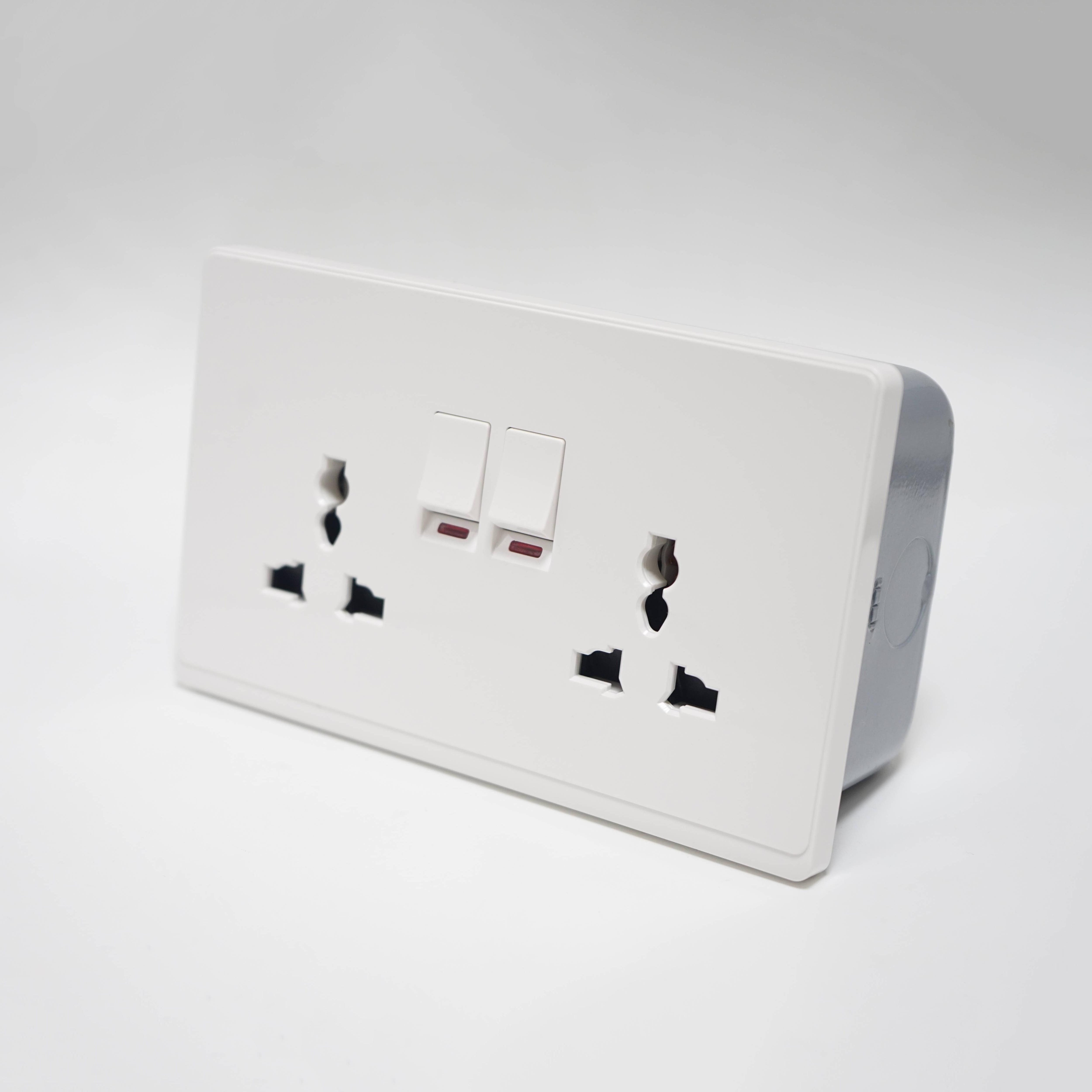 TA12 Range 13A 2 gang switched multi function socket + neon White Color Big rocker PC Plate 86 Plate universal 3*3