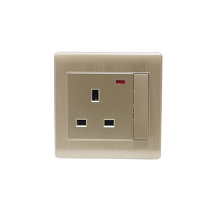 F5 Range 13A 1 gang switched socket + neon Brushed Golden Color Medium Rocker PC Plate 86 Plate 3*3