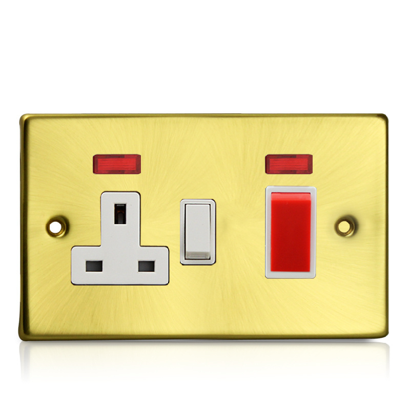 Satin Golden Range 45A 1 gang double pole switch + 13A switched socket + neon electroplated Color Metal 304 stainless steel 86