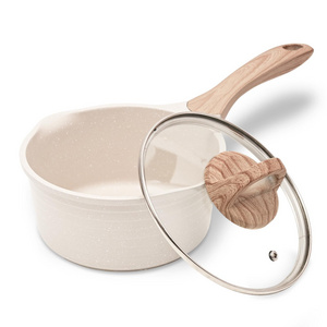 In Stock Non Stick Cookware Nonstick Milk Pot Small Pots 1.5 Quart 2 Quart 2.5 Quart Aluminum Sauce Pan with Wooden Handle